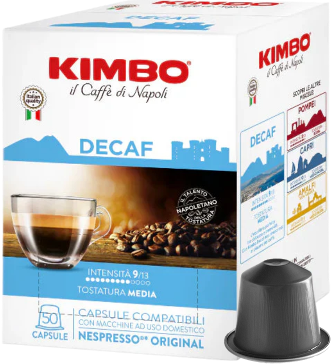 Kimbo Nespresso®*-compatible decaffeinated capsules